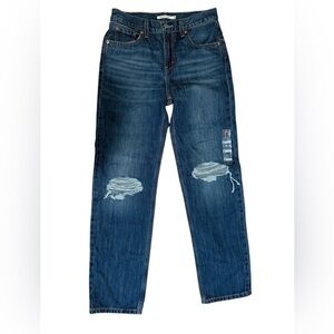 Revolve Levi’s womens low pro straight baggy mediumwash denim Distressed size 26